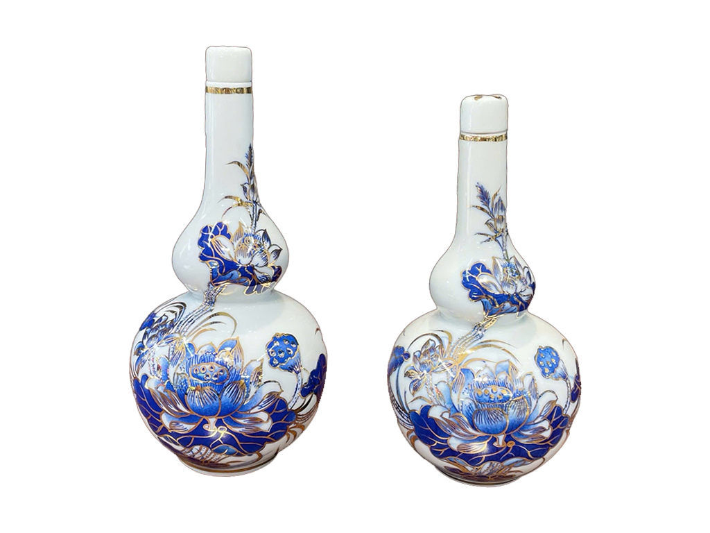 Nậm rượu men lam vẽ vàng Vạn Phúc Trường An S1 2